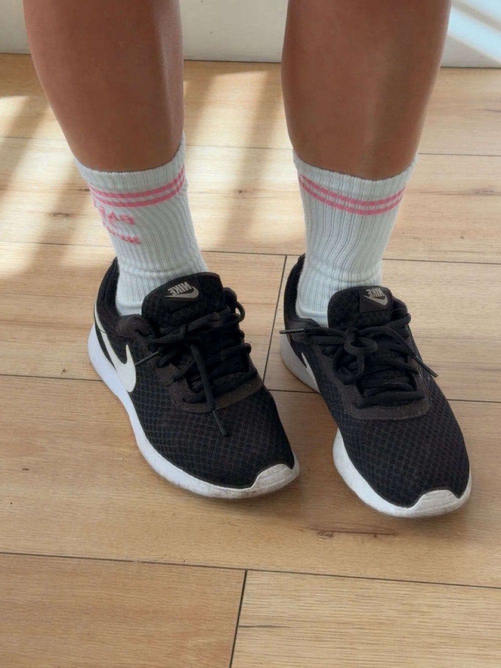 White &Pink Crew gym socks well worn